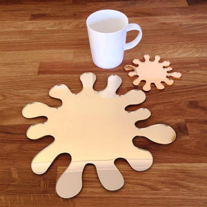 Splash Shaped Placemat and Coaster Set - Gold Mirror