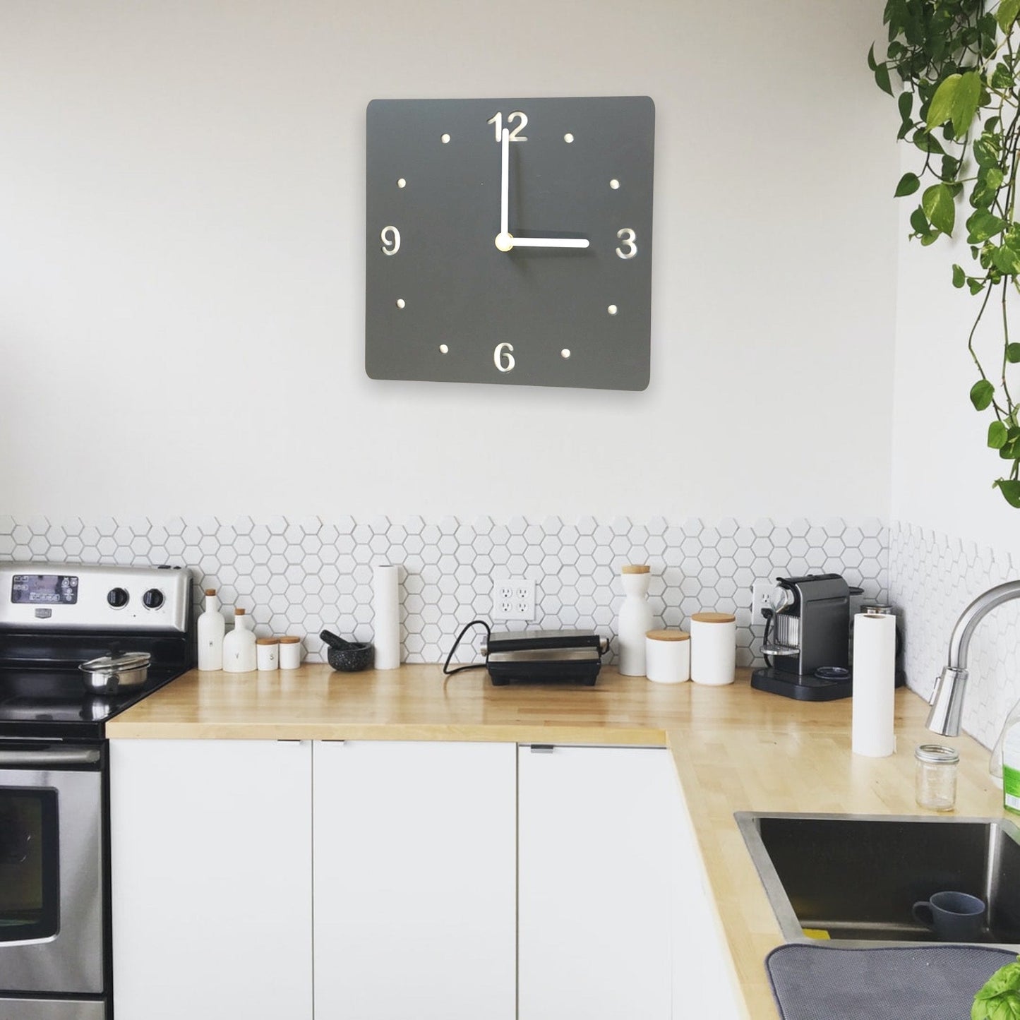 Square Shaped Numbered Two Colour Clocks - Many Colour Choices