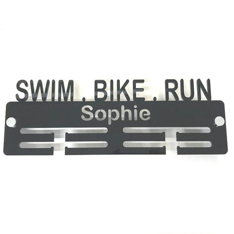 Personalised "Swim, Bike, Run" Medal Hanger