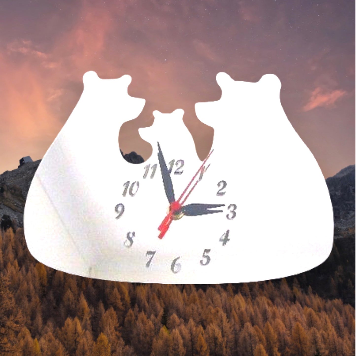 Three Bears Shaped Clocks - Many Colour Choices