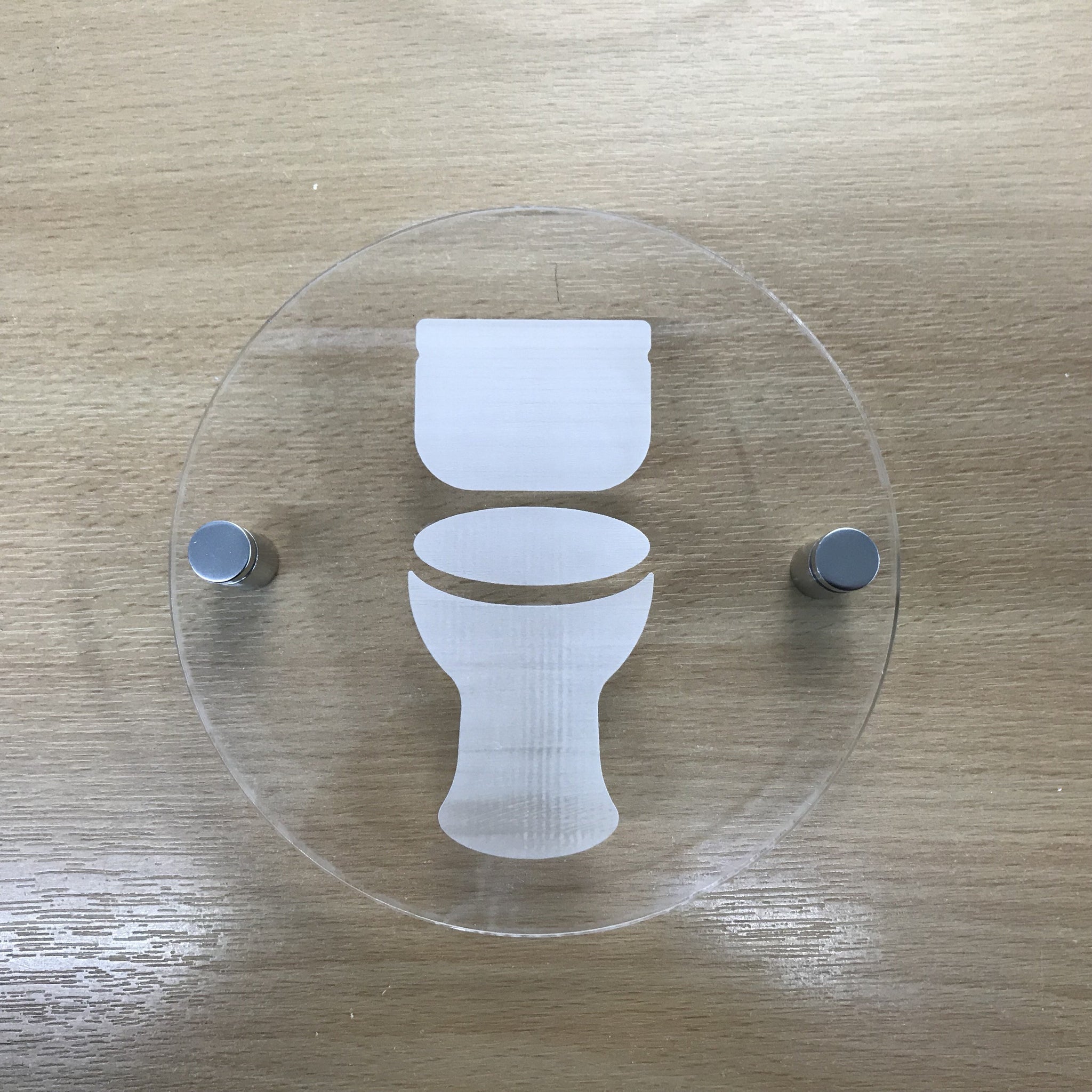 Round Engraved Toilet Sign - Clear Gloss Finish