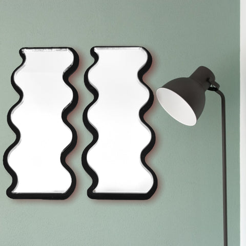 Pair of Wavy Shaped Mirrors with a Colour Frame of your choice & Hooks