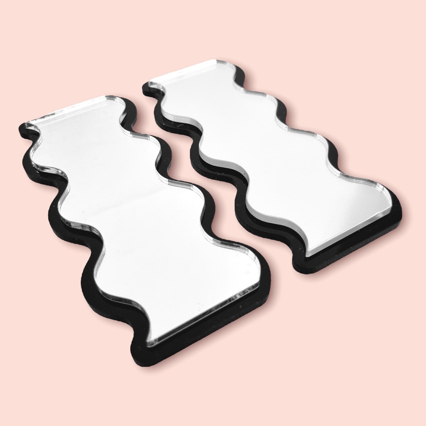 Pair of Wavy Shaped Mirrors with a Colour Frame of your choice & Hooks