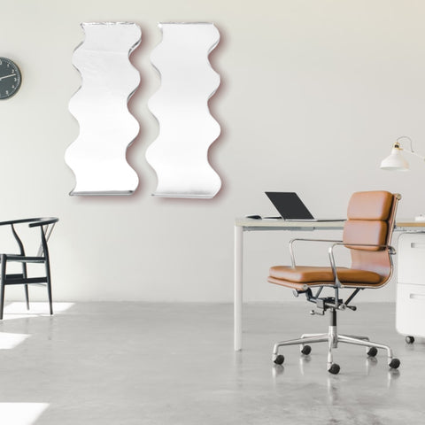 Pair of Wavy Shaped Mirrors with a White Backing & Hooks