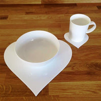 Heart Shaped Placemat and Coaster Set - White